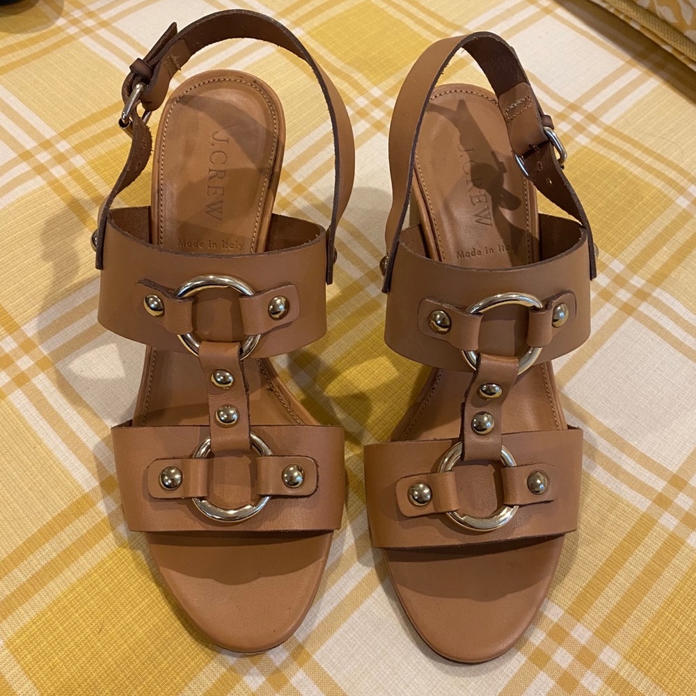 Brown buckle j crew chunky heels